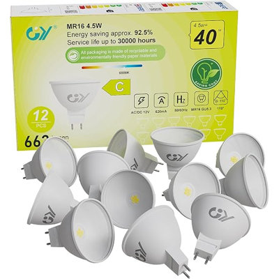 GY MR16 LED Bulbs Warm White 3000K Light Bulbs, GU5.3 Energy Saving 4.5W 663 Lumen Replaces 60W, 110°Beam Angle,Non-Dimmable,12 Pack