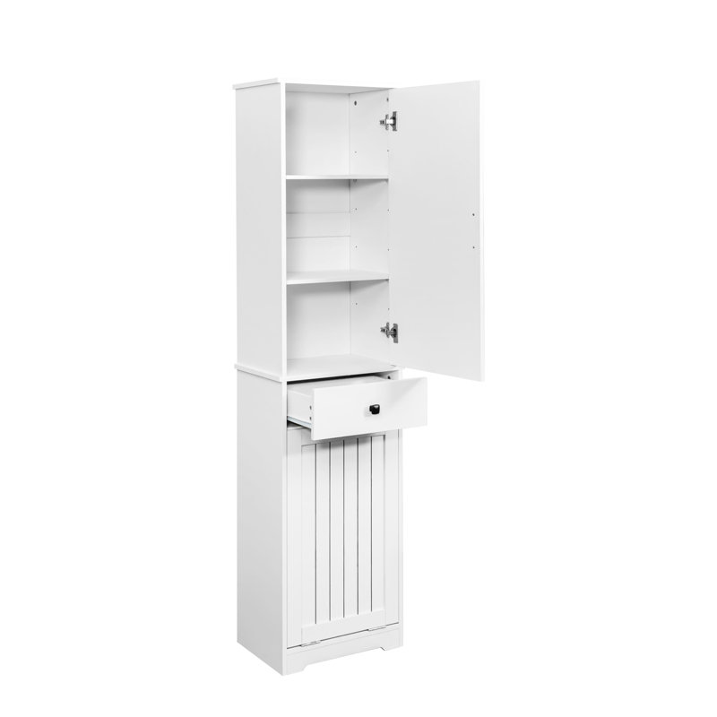 Armoire à linge blanche avec finition et compartiments de rangement 1 et tiroir pour une organisation facile