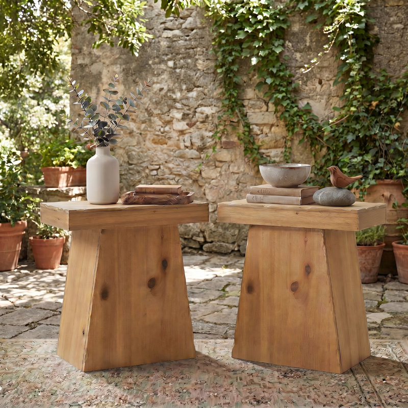 23.6" Solid End Table Set with Tapered Base, Walnut, Set of 2, Walnut
