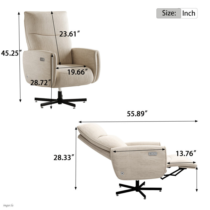 Modern style 360° Swivel Recliner Chair with USB Charging Port, Power Recliner with Adjustable Backrest and Footrest, Accent Chair for Living Room, Bedroom