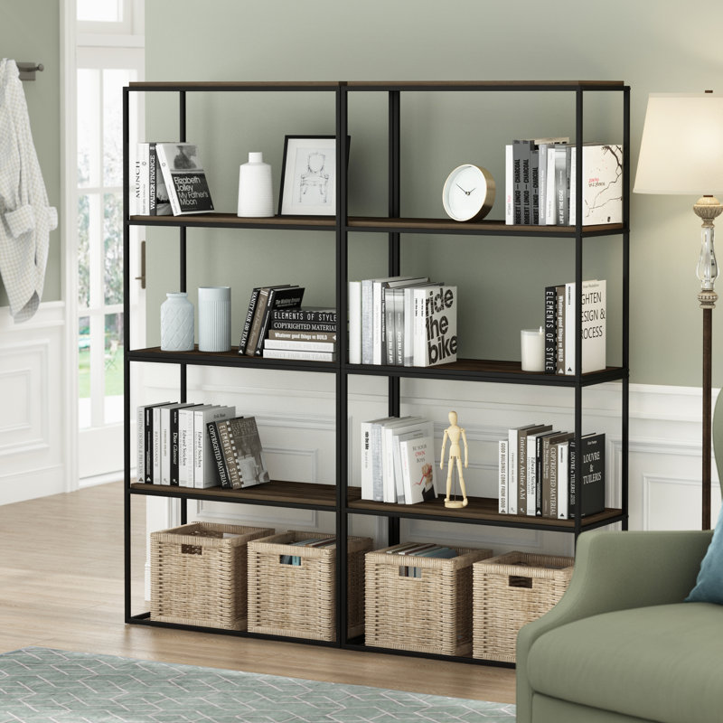 Emilda 80.3cm W Metal Shelving Unit, Columbia Walnut/Black