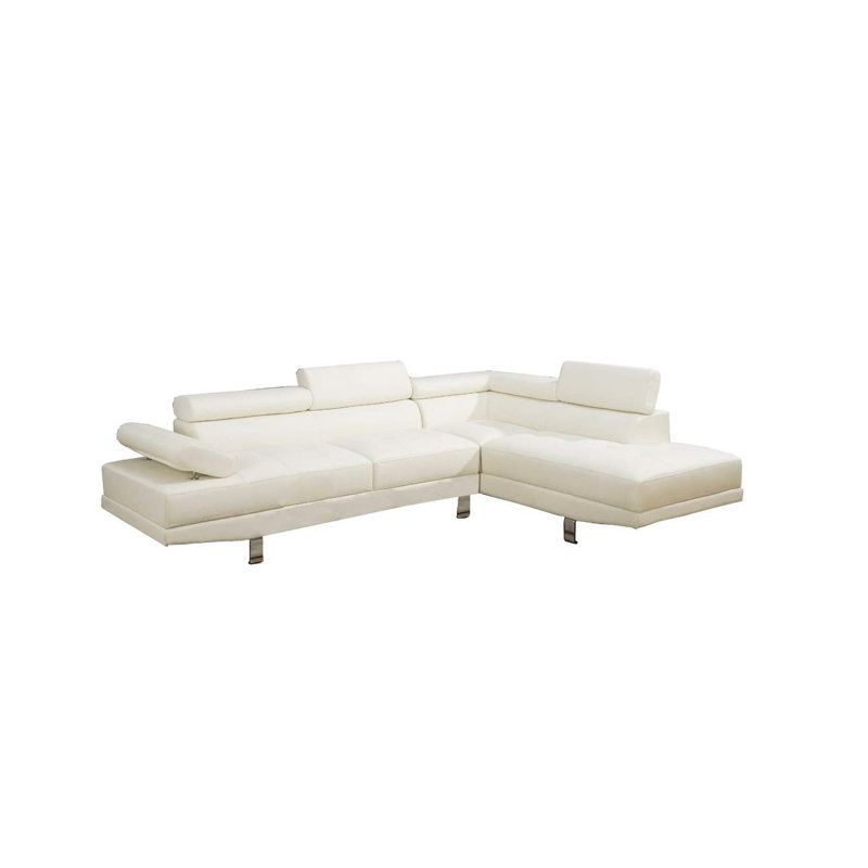 Toolleen Faux Leather L-Shaped Sectional Right Hand Facing, White Faux Leather
