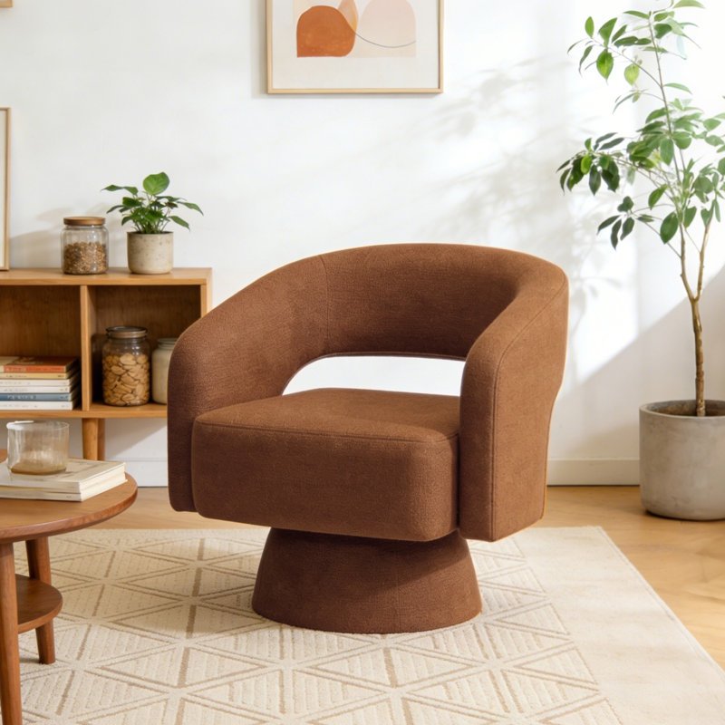 Upholstered Swivel Accent Barrel Chair, Orange