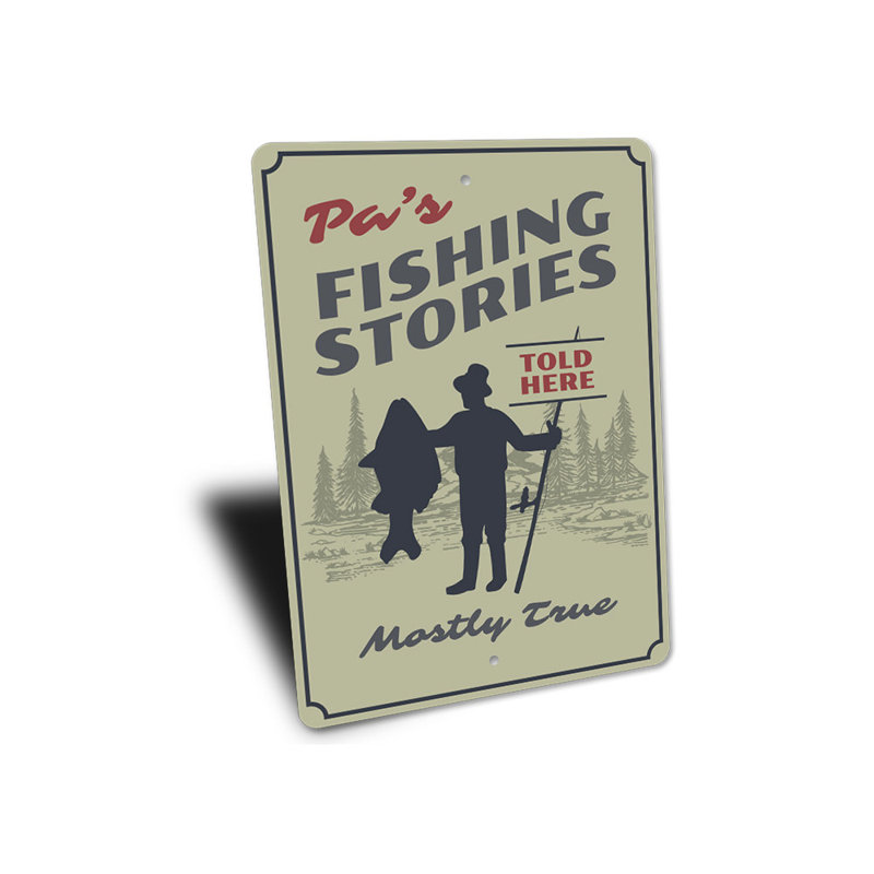 Enseigne en aluminium Pa's Fishing Stories, H 14 po x l 10 po x P 0,04 po