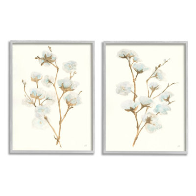 «Cotton Flower Stems Rustic Floral Farmhouse», peinture par Chris Paschke - ensemble de 2 impressions