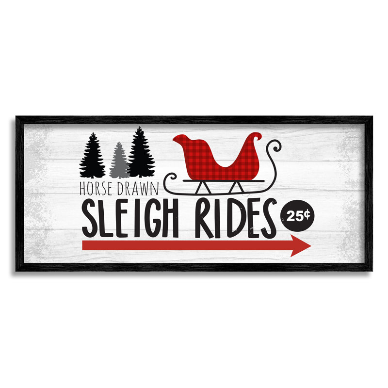 «Sleigh Rides» Rustic Grain, H 10 po x l 24 po x P 1,5 po, Giclée encadrée noir minuit