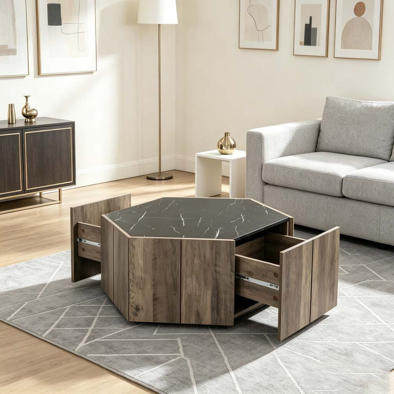 Retro Wood Coffee Table, Black,Light Brown