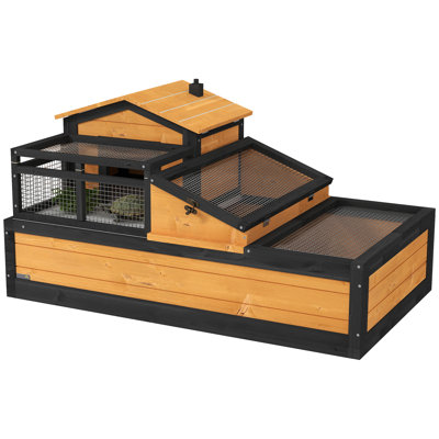 Habitation de maison de tortue à 3 pièces avec balcon et 2 étages, enclos intérieur / extérieur en bois avec échelle, plateau, toit ouvrable, grande cage à reptile, 44 po x 25,5 po x 23 po, gris