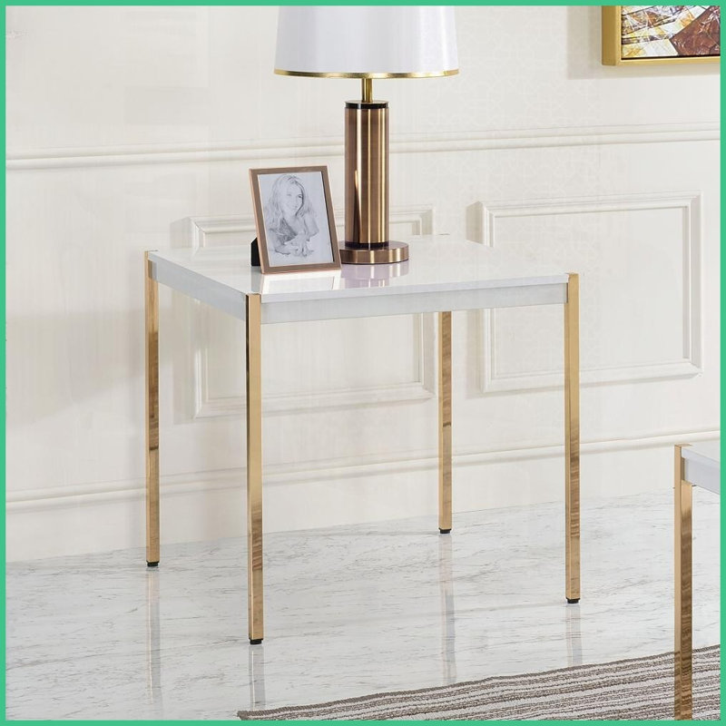 Modern Glam White & amp; Table basse dorée pour le salon - Design polyvalent avec pieds en métal robustes et amp; Plateau en bois épais