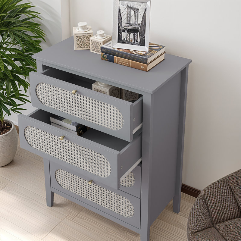 Arthen Rattan 4 Drawer Chest of Drawer, Grey