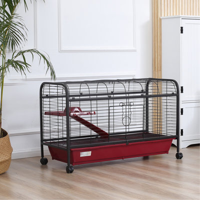 41.5"l Cage For Small Animals - Rabbits & Ferrets Includes Feeder, Ramp, Wheels Animal Enclosure With Ramp Ferret, Rabbit