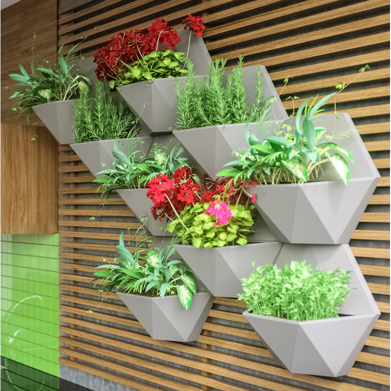 Ensemble de pot de fleurs mural en plastique 4 pièces Annemore, Grès