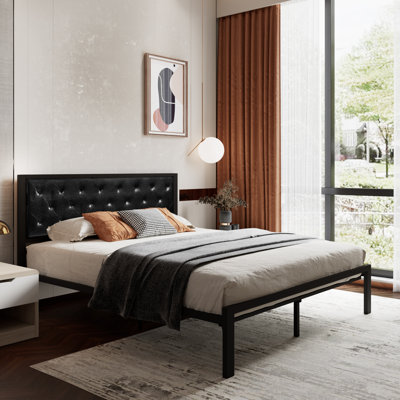 Baca Metal Platform Bed Frame with Upholstered Headboard