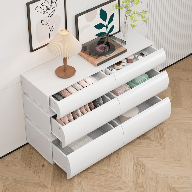 Commode 6 tiroirs pour chambre à coucher, Blanc