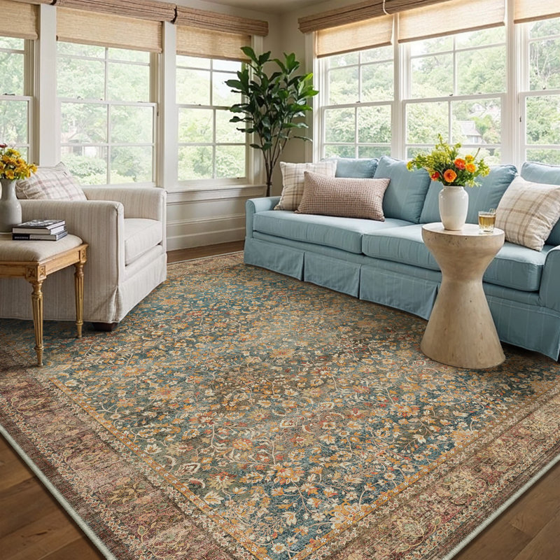 Lorena Vintage Oriental Persian Style Area Rug, Rectangle 6'3" x 8'6", Brown/Blue