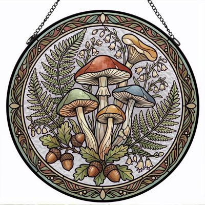 Panneau de vitrail en forme de fougère champignon, 7,8 heures