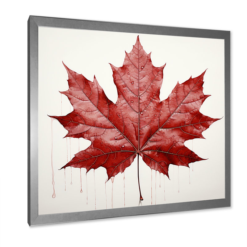 Simplicité de la feuille d'érable écarlate - impression, H 36 po x l 36 po x P 1,5 po, Cadre simple argenté