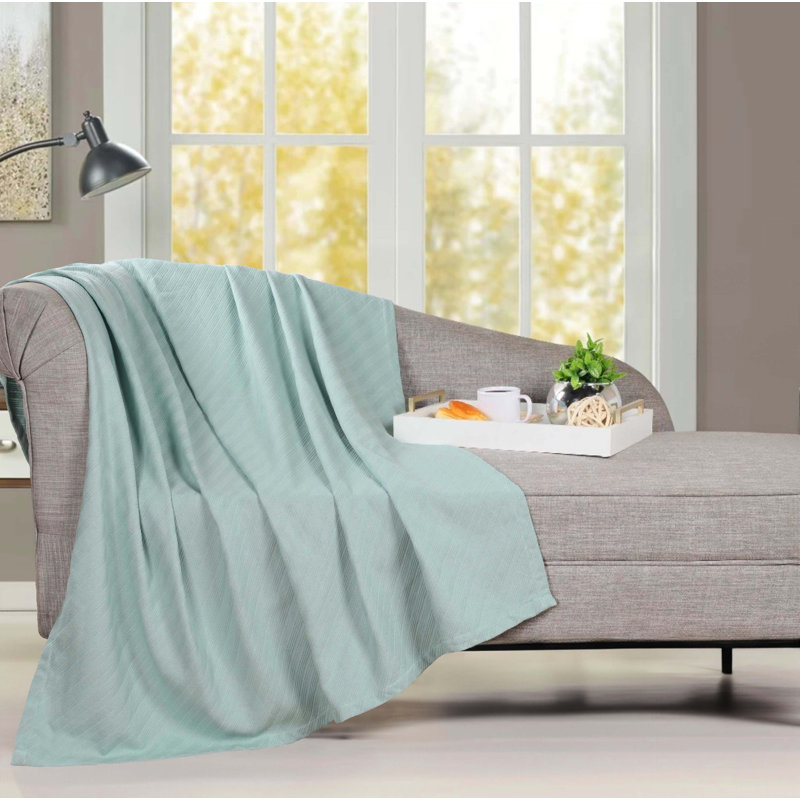 Milan Cotton Jacquard Dobby Weave Textured Striped Lightweight Throw Blanket, Aqua, California King