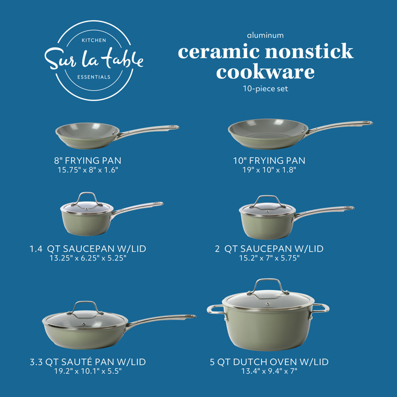 Green 10-Piece Nonstick Aluminum Cookware Set with Glass Lids