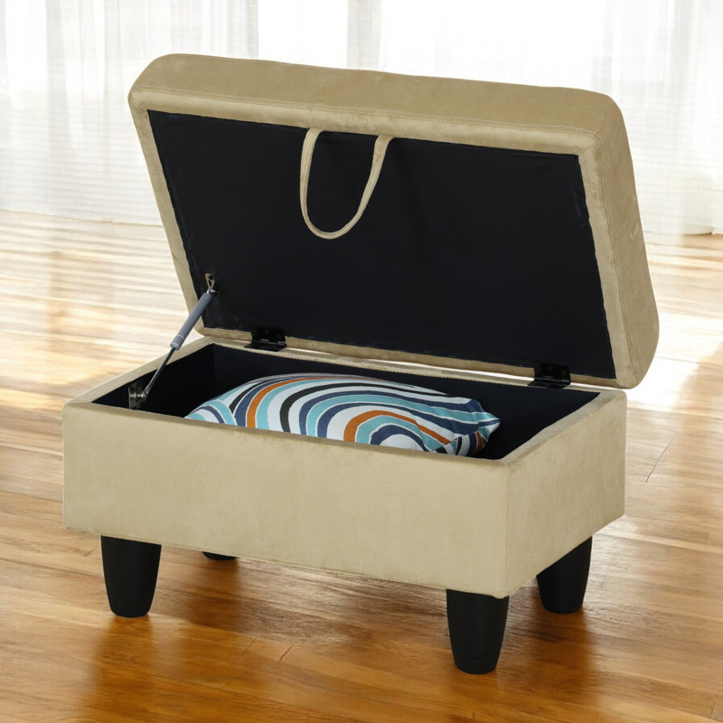  Repose-pieds capitonné rectangulaire avec rangement de 28,5 po Orella Marlinda, Diamant beige flanelle