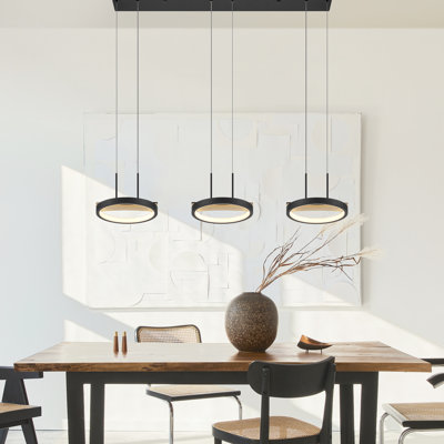 3 heads Satin Black & Wood Chandelier