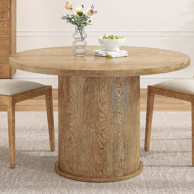 Table de salle à manger de 43 po pour 4 personnes, petite table de salle à manger avec plateau en bois et base en métal robuste, table de salle à manger ronde moderne pour salle à manger, assemblage facile