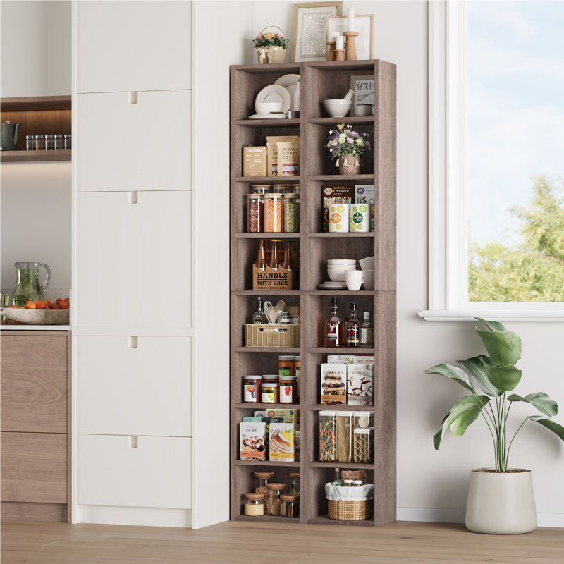 Brenya 8-Tier Thin and Tall Bookshelf with Open Adjustable Shelf, Brown