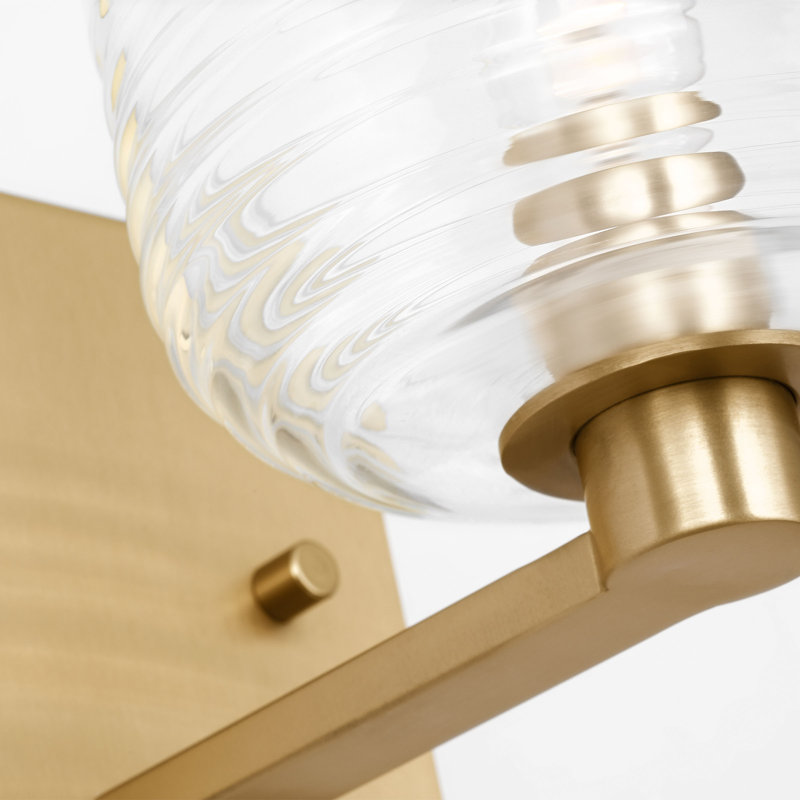 Lochdale Bathroom Bedroom Wall Fixture With Clear Ribbed Shade, 1 Light, 6.125" H x 5.375" W x 7.875" D, Satin Brass