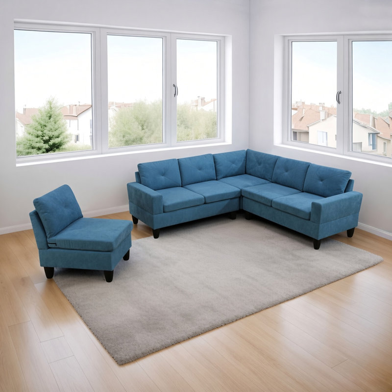 Canapé d'angle modulaire en L 6 places, 4 pièces, en tissu Calico avec méridienne