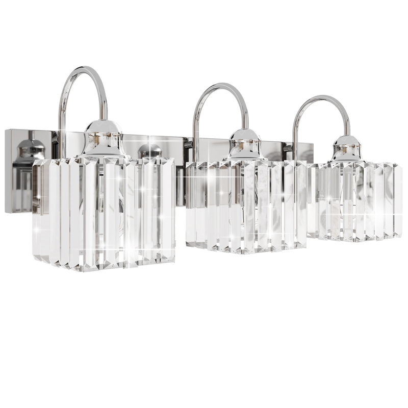 Éclairage pour meuble-lavabo carré en cristal avec finition chromée, douille E26, à intensité variable, câblé, 3