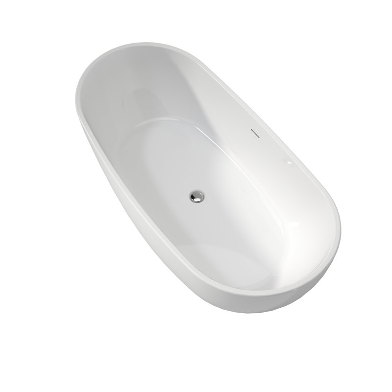 Luxury White Acrylic Bathtub, 65", , Deep Soaking, Stain- Finish Standing High Gloss, Comfortable Support
