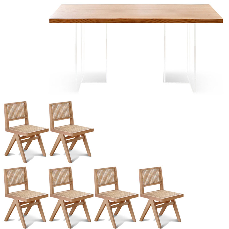 Ensemble de table à manger moderne en bois massif et acrylique, H 29,5 po x L 70,8 po x l 35,4 po