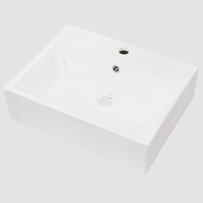 Lavabo de salle de bain rectangulaire en céramique avec trop-plein 16,3 po Go Peak Track