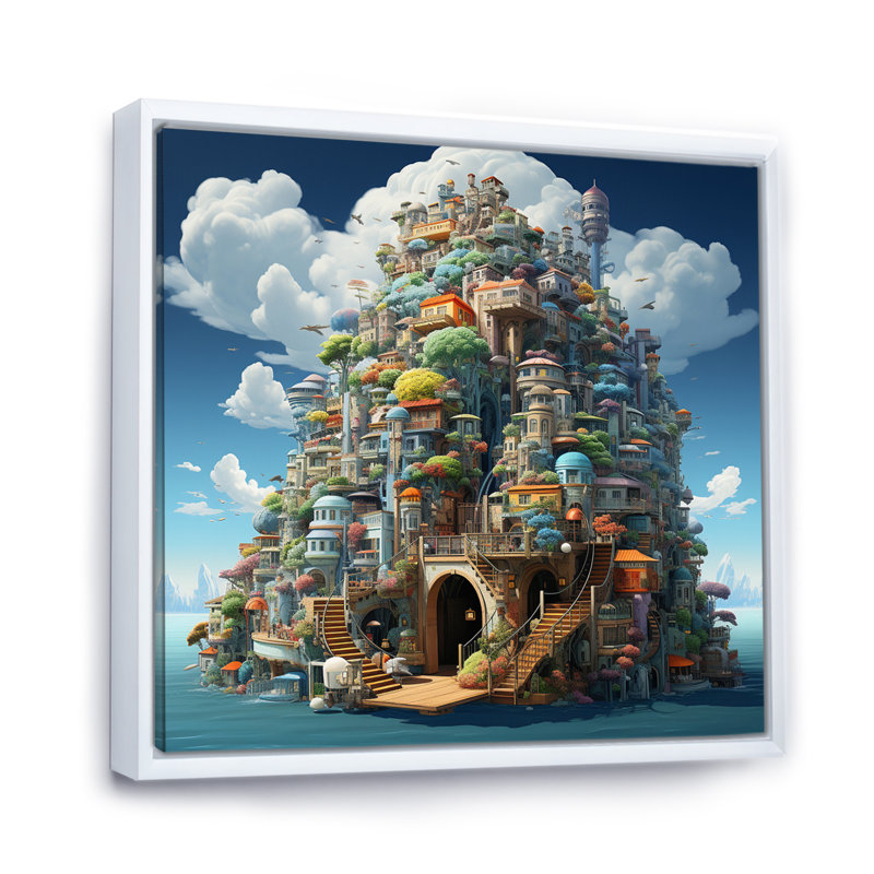 Château fantastique II sur toile, Cadre flottant blanc, H 24 po x l 24 po x P 1 po