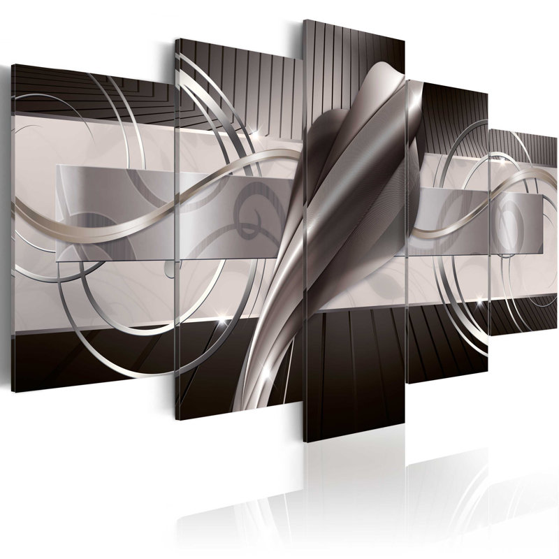 5 Piece No Frame Print on Canvas, 100cm H x 200cm W, Pink/Grey/Brown