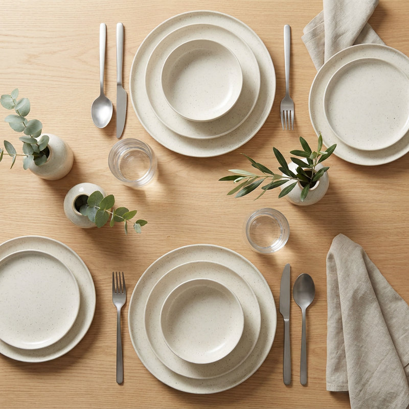 Service de table en porcelaine crème Artisan Speckle (service de 8 pièces pour 2 personnes)