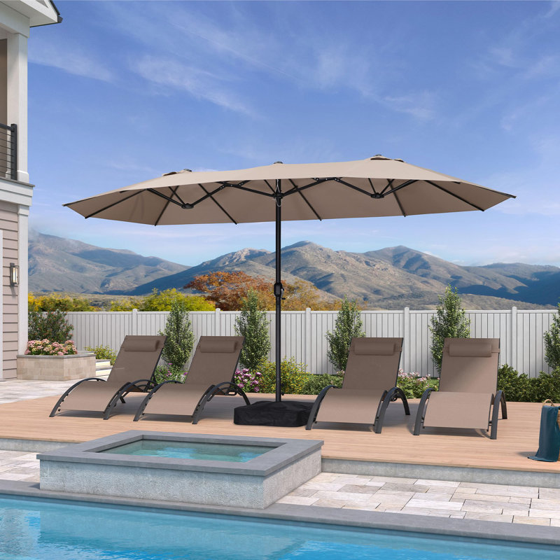 Parasol de marché de 14 pi avec base rectangulaire double face et parasol avec manivelle 12 nervures robustes robustes pour la piscine
