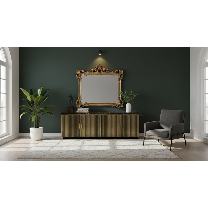 79in Large Brass Cabinet with Marble Top