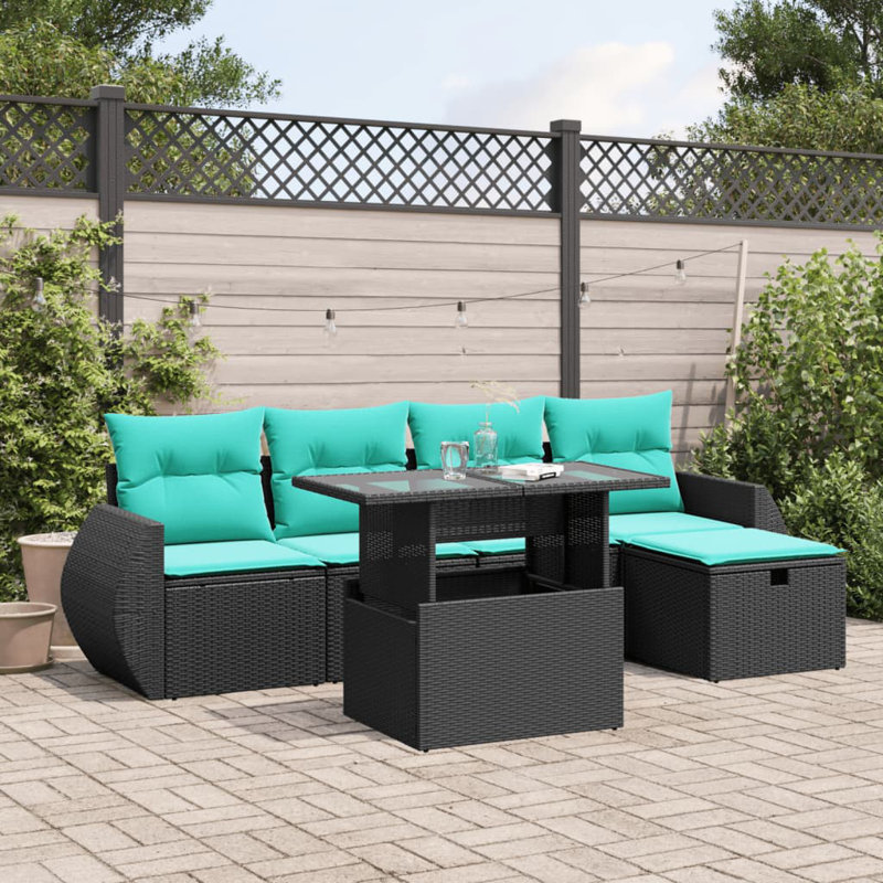  Ensemble de canapé de patio 6 pièces avec coussins en rotin de polyester, Rouge, Brun
