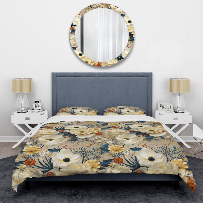 Ivory Boho Chic Floral Pattern - Ensemble de housse de couette à motif floral