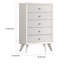 Commode haute Tory, 5 tiroirs avec boutons bronze, bois blanc texturé