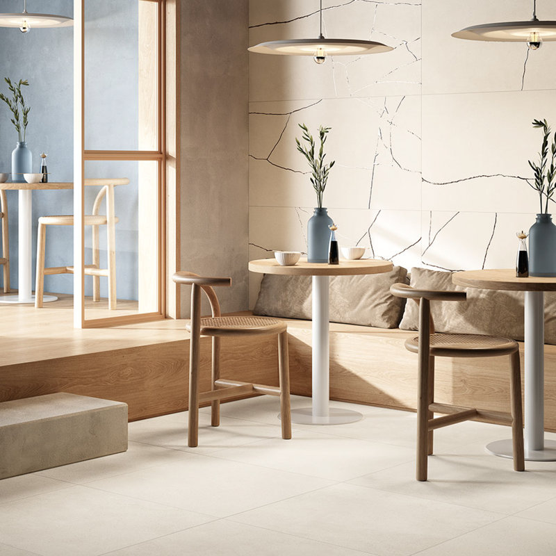 Kintsugi 24" x 48" Italian Concrete Look Porcelain Tile, Moonlight Ivory