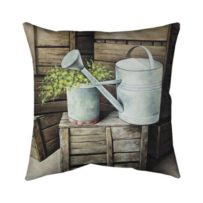 Vintage watering can - 16"x16" Outdoors Throw pillow - Spun poly - Print on demand
