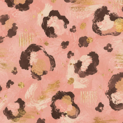 Papier peint pelez et collez à imprimé léopard Imprimé léopard rose à feuilles dorées Motif abstrait grunge l 23,6 po x H 118 po Papier peint amovible auto-adhésif pour les chambres de bébé