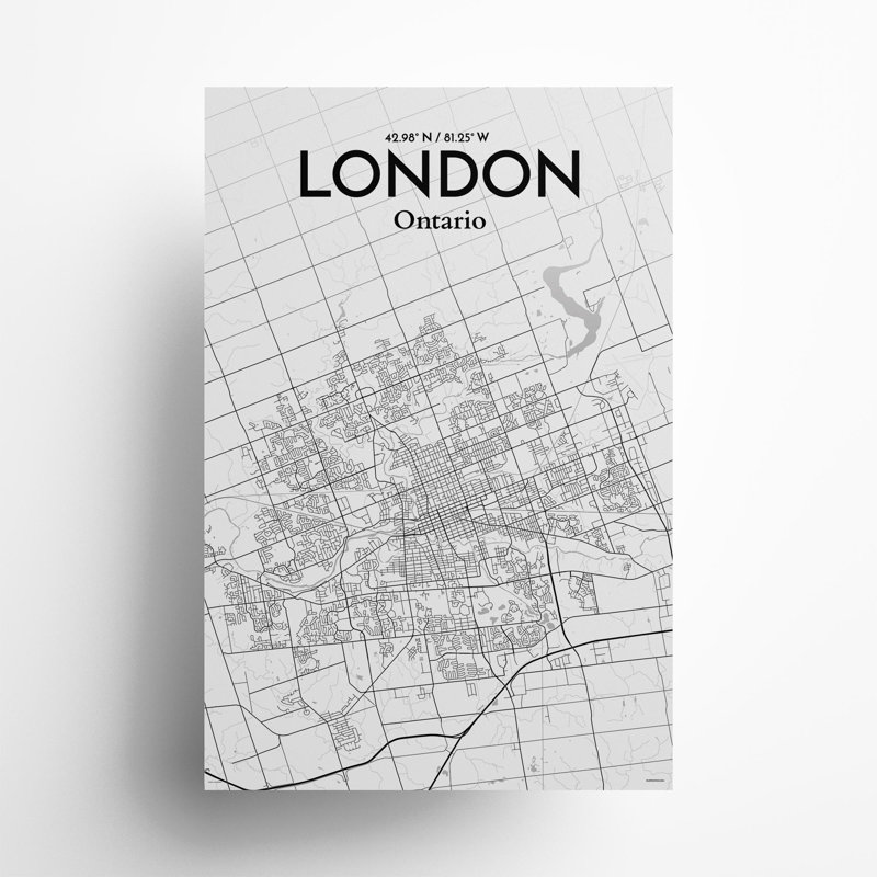 London Ontario City Map in Tones 1 Piece Wall Art, 36cm H x 24cm W x 0.05cm D