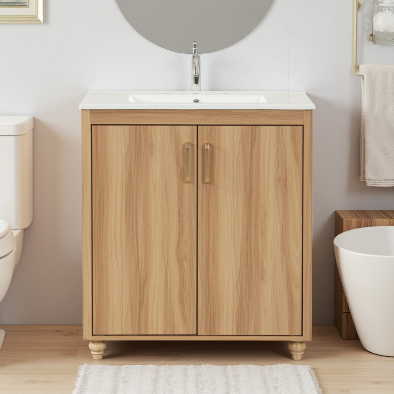 Meuble-lavabo de 30 po avec lavabo en céramique, tablette réglable, tiroir à panneaux modulaire et porte