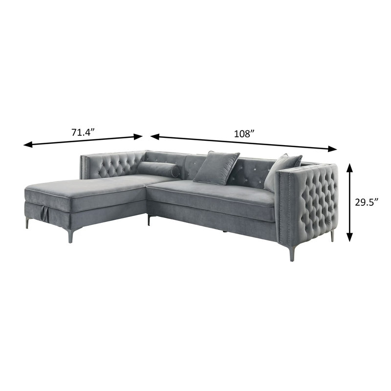 108" W Glam Sectional, Gray