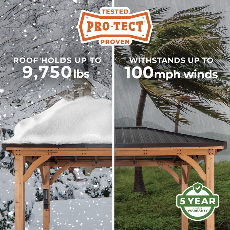 Barrington 16 ft x 12 ft Cedar Wood Gazebo with Steel Roof