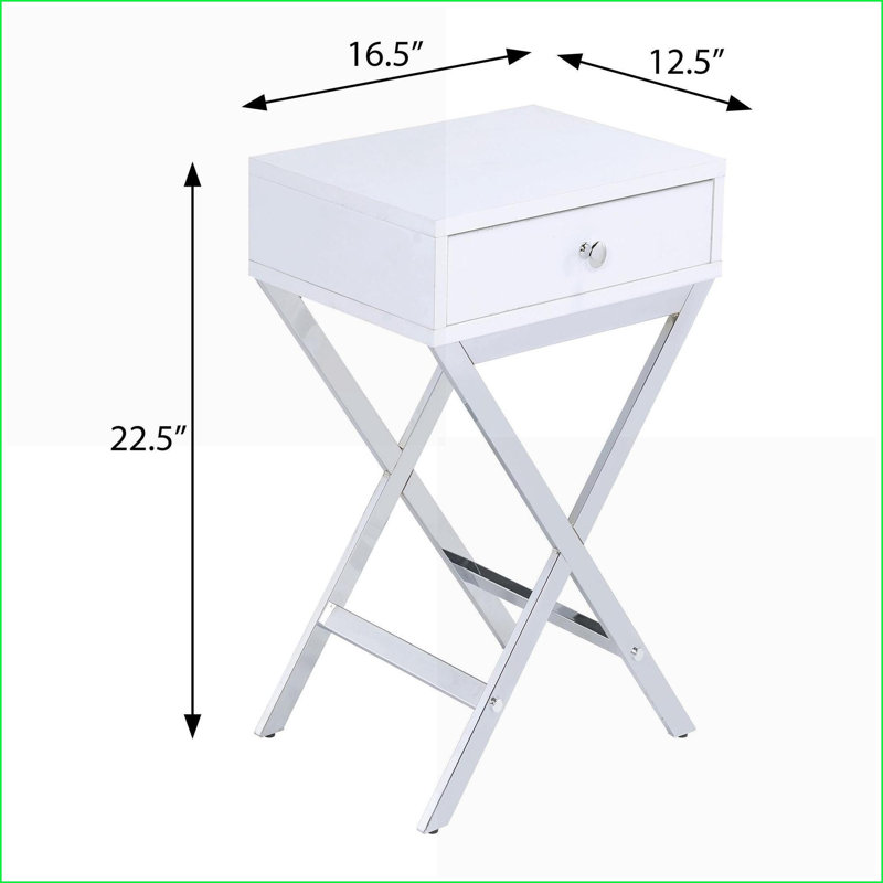 Table basse blanche et chromée avec 1 tiroir, base en X moderne pour le salon, Blanc, Argent argent