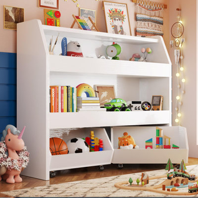 3-Tier Toy Storage & Organizer Bookshelf with Cubbies & 2 Removable Drawers - Kids Room Multi-Functional Storage Solution by Isabelle & Max